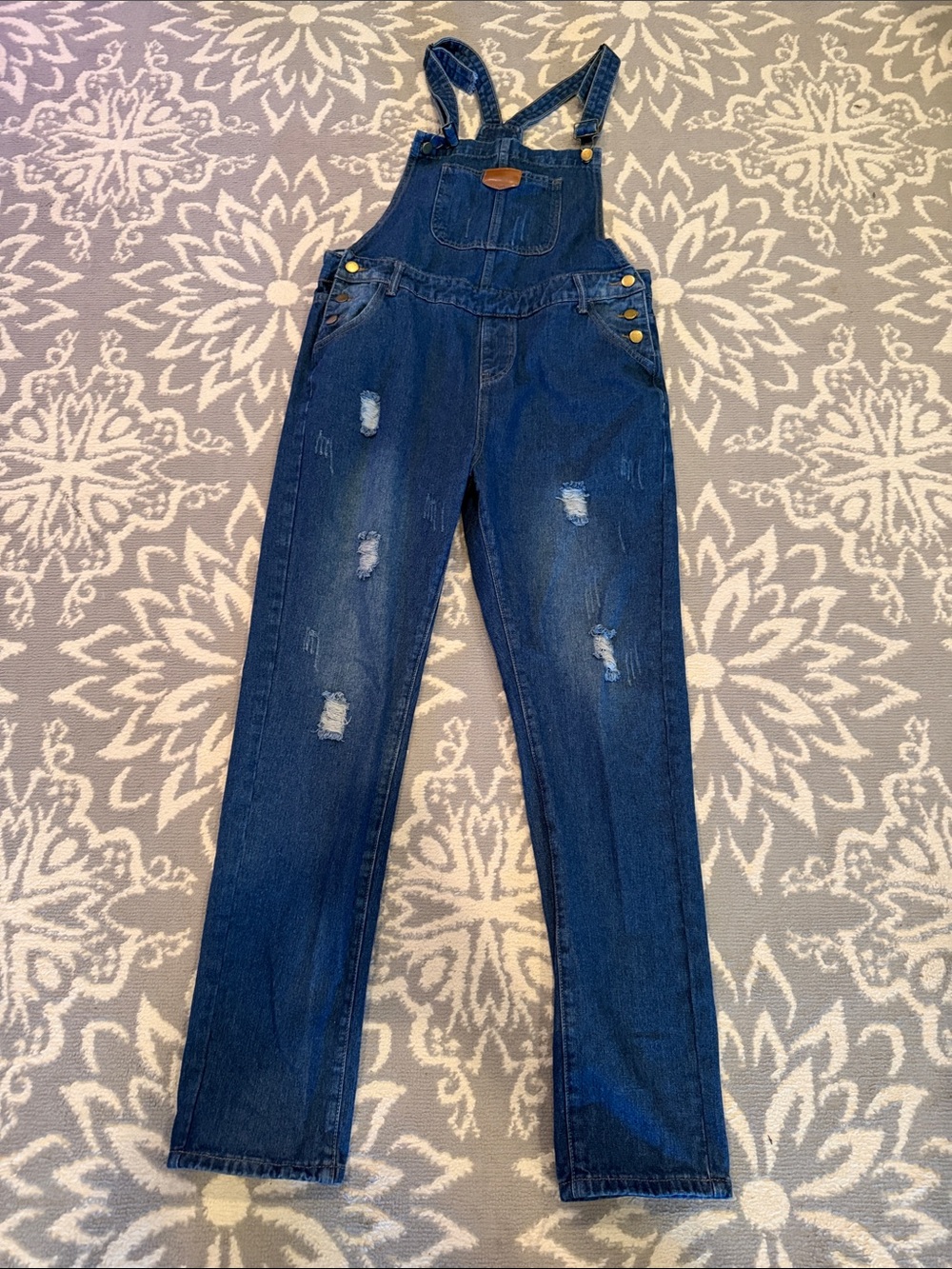 Dark Blue Distressed Denim Overalls